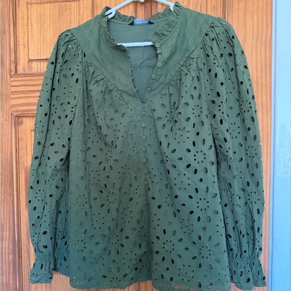 PrettyGarden Tops - NWT Pretty garden Olive Green Eyelet Peasant Blouse - Women